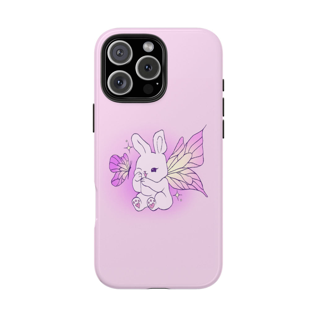 Pixie Lavender Fairy Bunny Phone Case | Pink rabbit with wings, pastel floral design