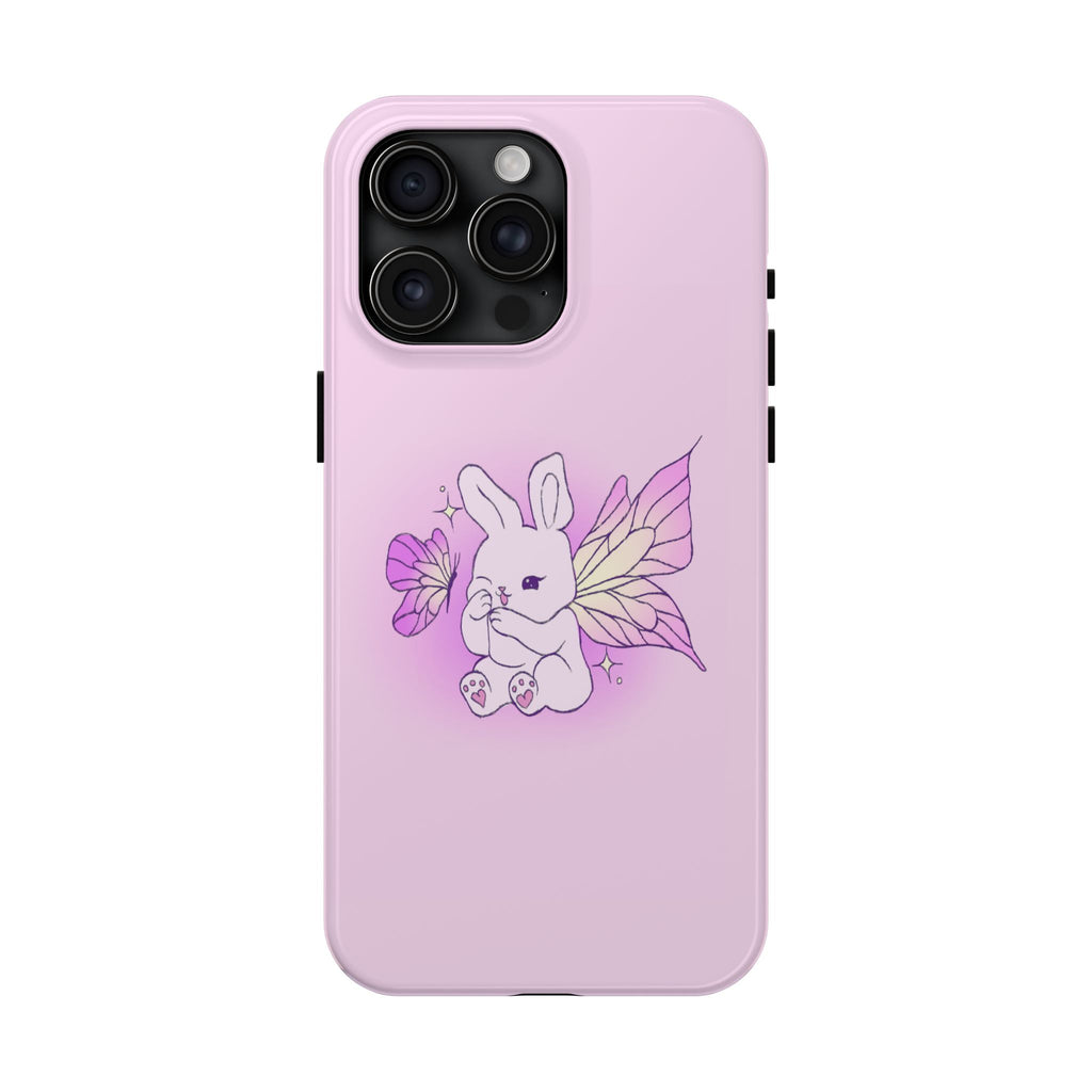 Pixie Lavender Fairy Bunny Phone Case | Pink rabbit with wings, pastel floral design