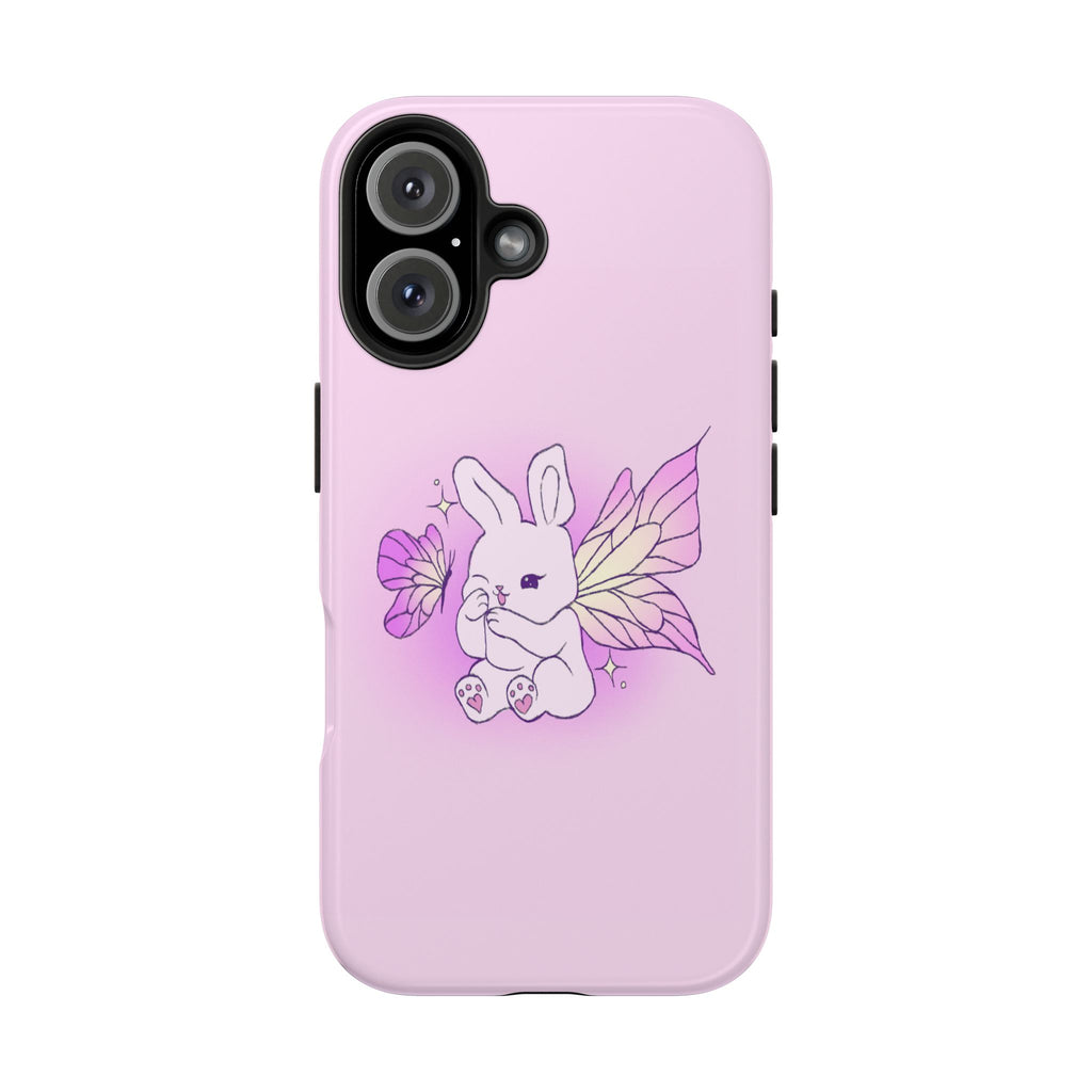 Pixie Lavender Fairy Bunny Phone Case | Pink rabbit with wings, pastel floral design