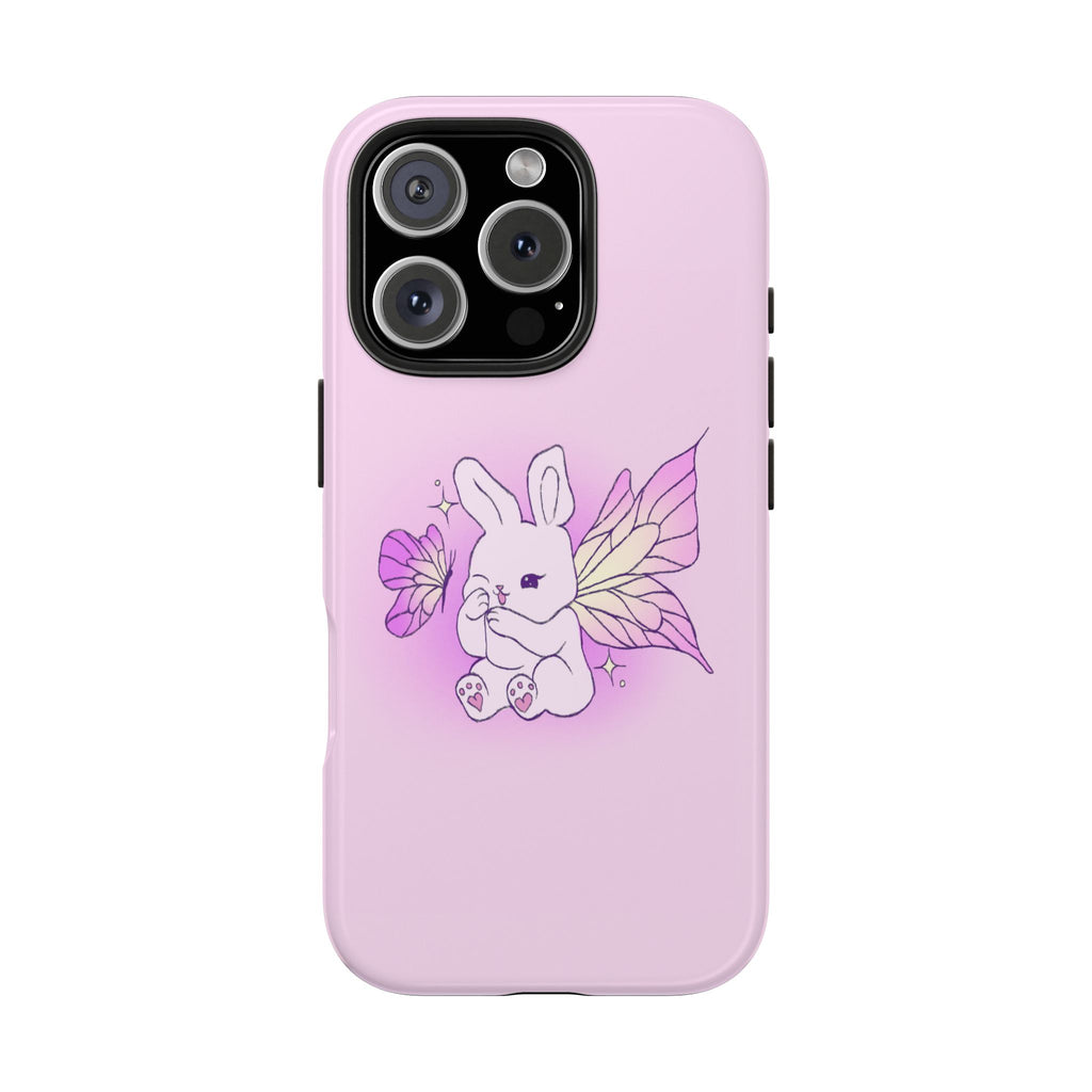 Pixie Lavender Fairy Bunny Phone Case | Pink rabbit with wings, pastel floral design