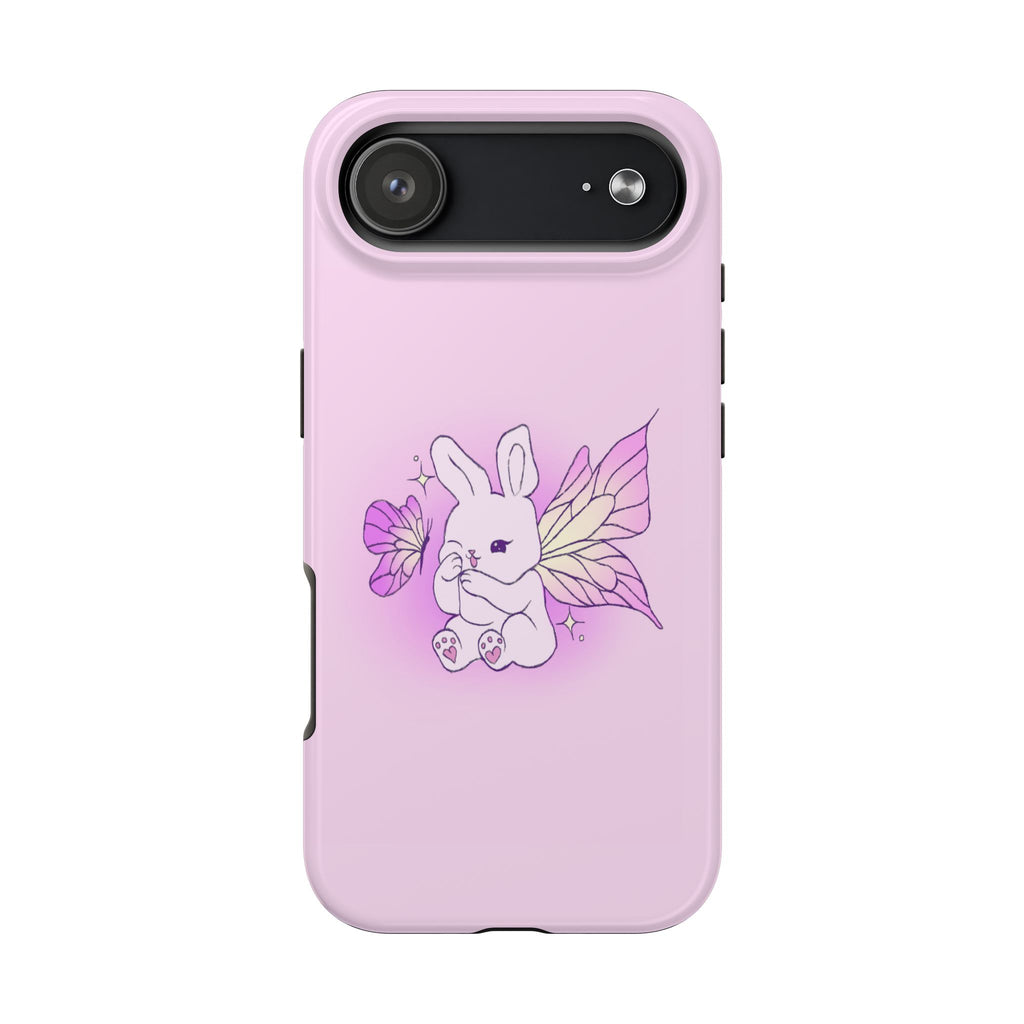 Pixie Lavender Fairy Bunny Phone Case | Pink rabbit with wings, pastel floral design