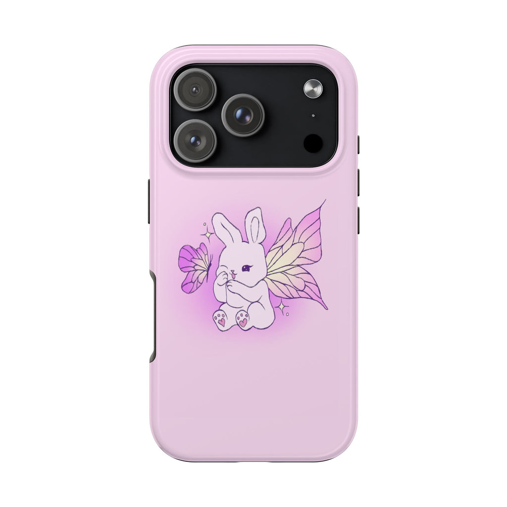 Pixie Lavender Fairy Bunny Phone Case | Pink rabbit with wings, pastel floral design