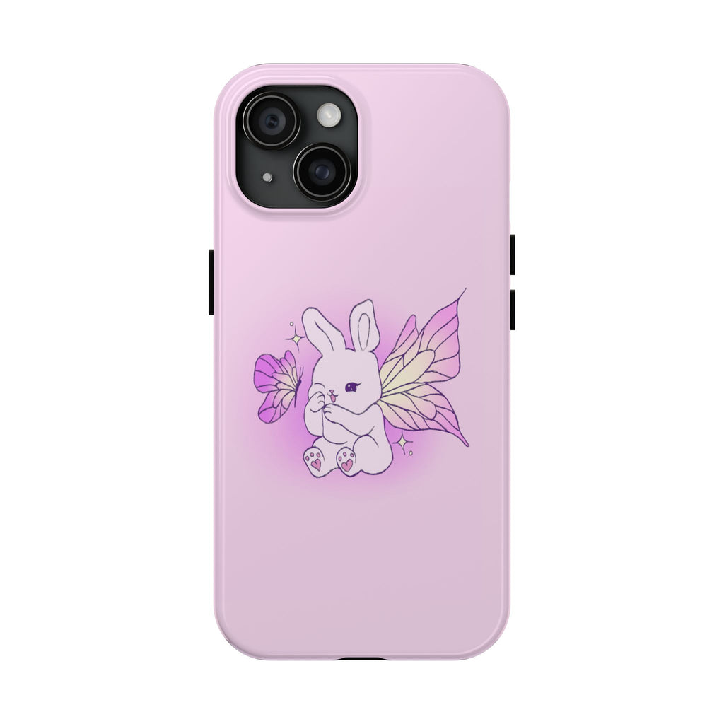 Pixie Lavender Fairy Bunny Phone Case | Pink rabbit with wings, pastel floral design