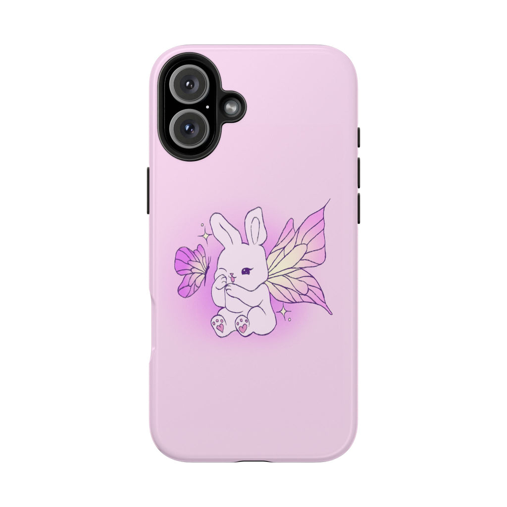 Pixie Lavender Fairy Bunny Phone Case | Pink rabbit with wings, pastel floral design