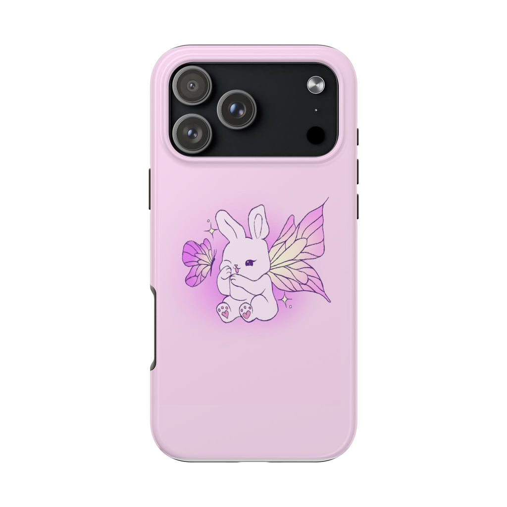 Pixie Lavender Fairy Bunny Phone Case | Pink rabbit with wings, pastel floral design